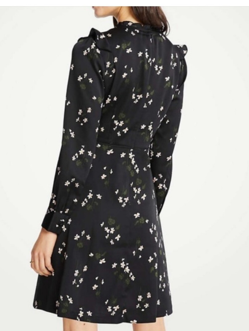 Ann Taylor Black Floral Ruffle Dress - Picture 2 of 6